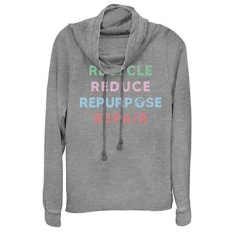 Juniors' "Recycle Reduce Repurpose Repair" Cowlneck Graphic Lightweight Long Sleeve