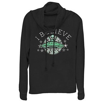 Juniors' Real Aliens Cowlneck Graphic Lightweight Long Sleeve