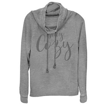 Juniors' Stay Cozy Graphic Cowlneck Graphic Lightweight Long Sleeve