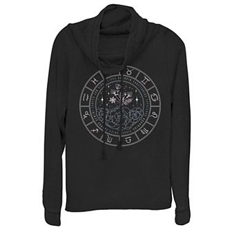 Juniors' Zodiac Floral Calendar Cowlneck Graphic Lightweight Long Sleeve