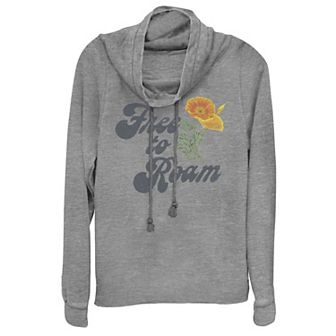 Juniors' Free To Roam Cowlneck Graphic Lightweight Long Sleeve