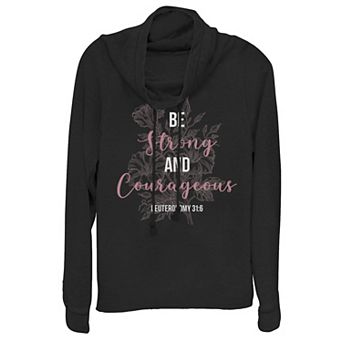 Juniors' Strong & Courageous Floral Cowlneck Graphic Lightweight Long Sleeve