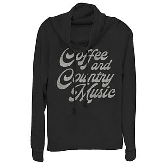 Juniors' Country & Coffee Music Cowlneck Graphic Lightweight Long Sleeve