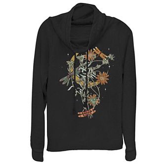 Juniors' Dragonfly Fall Cowlneck Graphic Lightweight Long Sleeve