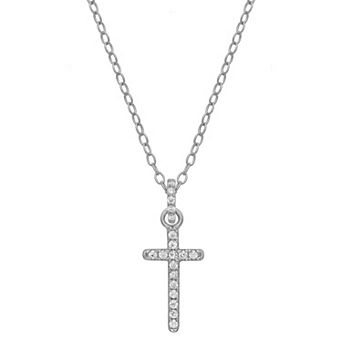 PRIMROSE Sterling Silver Cubic Zirconia Cross Pendant Necklace
