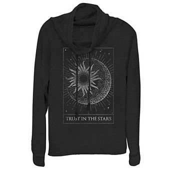 Juniors' "Trust In The Stars" Cowlneck Graphic Lightweight Long Sleeve