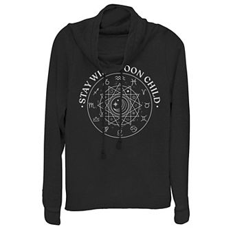 Juniors' "Stay Wild Moon Child" Astrology Cowlneck Graphic Lightweight Long Sleeve
