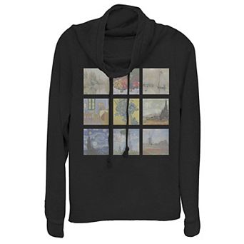 Juniors' Impressionist Paintings Grid Cowlneck Graphic Lightweight Long Sleeve