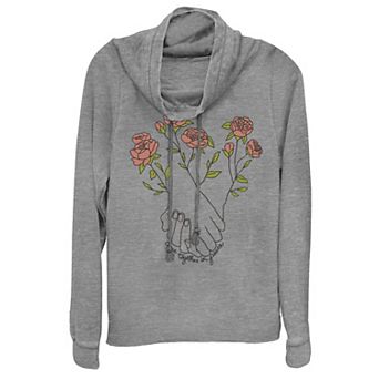 Juniors' Come Together Floral Cowlneck Graphic Lightweight Long Sleeve