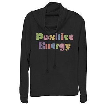 Juniors' "Positive Energy" Retro Cowlneck Graphic Lightweight Long Sleeve