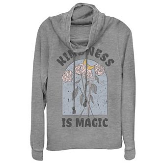 Juniors' "Kindness Is Magic" Floral Cowlneck Graphic Lightweight Long Sleeve