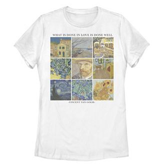 Juniors' Van Gogh "What Is Done In Love Is Well Done" Grid Tee