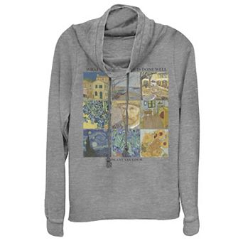 Juniors' Van Gogh "What's Done In Love Is Well Done" Grid Cowlneck Graphic Lightweight Long Sleeve