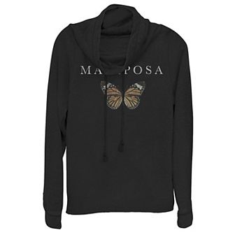 Juniors' Mariposa Butterfly Cowlneck Graphic Lightweight Long Sleeve