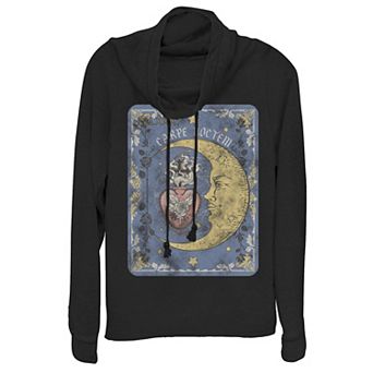 Juniors' "Carpe Noctem" Tarot Card Cowlneck Graphic Lightweight Long Sleeve