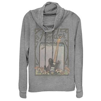 Juniors' Fender Since 1946 Floral Poster Cowlneck Graphic Lightweight Long Sleeve