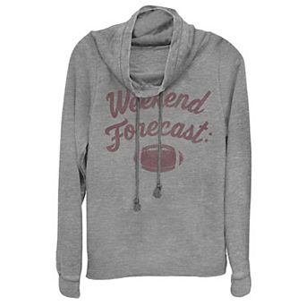 Juniors' "Weekend Forecast" Football Stamp Cowlneck Graphic Lightweight Long Sleeve