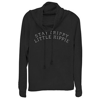 Juniors' "Stay Trippy Little Hippie" Cowlneck Graphic Lightweight Long Sleeve
