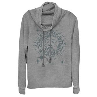 Juniors' Textured Celestial Cowlneck Graphic Lightweight Long Sleeve
