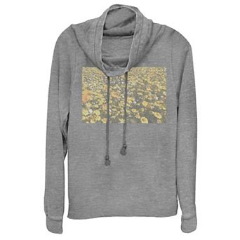 Juniors' Spring Daisies Cowlneck Graphic Lightweight Long Sleeve