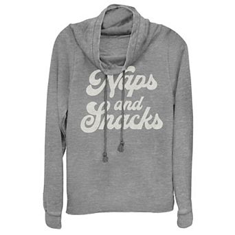 Juniors' "Naps and Snacks" Cowlneck Graphic Lightweight Long Sleeve