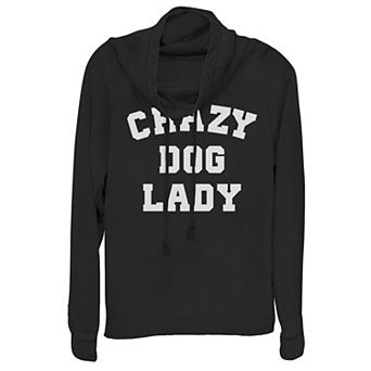 Juniors' "Crazy Dog Lady" Cowlneck Graphic Lightweight Long Sleeve