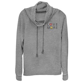 Juniors' "Love More" Smile Cowlneck Graphic Lightweight Long Sleeve