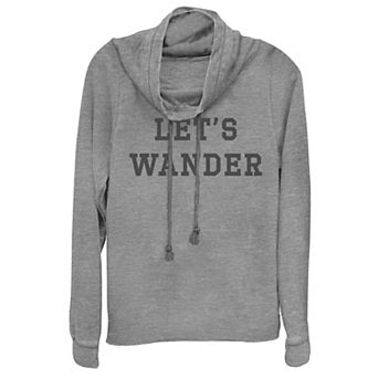 Juniors' "Lets Wander" Cowlneck Graphic Lightweight Long Sleeve