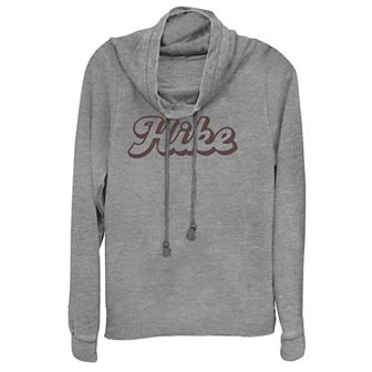 Juniors' "Hike" Bold Outline Cowlneck Graphic Lightweight Long Sleeve