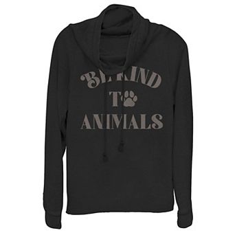 Juniors' "Be Kind To Animals" Cowlneck Graphic Lightweight Long Sleeve