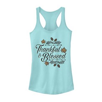 Juniors' Thankful & Blessed Autumn Design Tank Top