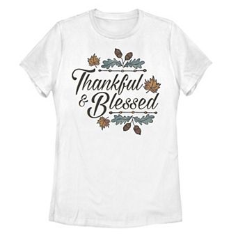 Juniors' Thankful & Blessed Autumn Design Tee
