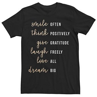 Men's Smile Often Laugh Freely Love All Dream Big List Tee