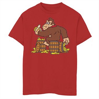 Boys 8-20 Nintendo Donkey Kong Eating Banana On Barrel Tee