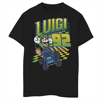Boys 6-20 Nintendo Mario Kart Luigi Neon Checkered 92 Logo Tee