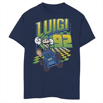 Boys 6-20 Nintendo Mario Kart Luigi Neon Checkered 92 Logo Tee