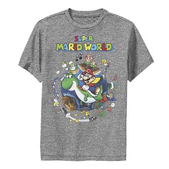 Boys 8-20 Nintendo Super Mario World Yoshi & Mario Around The World Tee