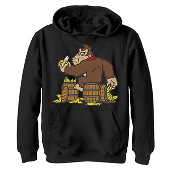 Boys 8-20 Donkey Kong Eating Banana On Barrel Hoodie