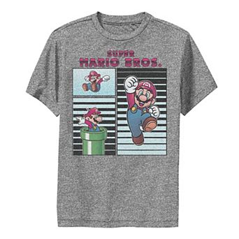 Boys 8-20 Super Mario Bros. Panels Mario Jumping Warp Pipe Stripes Tee