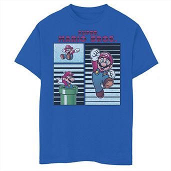 Boys 8-20 Super Mario Panels Mario Jumping Warp Pipe Stripes Tee