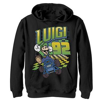 Boys 8-20 Nintendo Mario Kart Luigi Neon Checkered 92 Hoodie