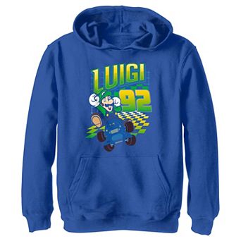 Boys 8-20 Nintendo Mario Kart Luigi Neon Checkered 92 Hoodie
