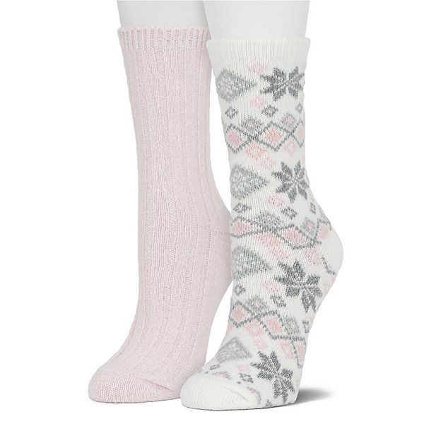 Women's Cuddl Duds® 2Pack Plushfill* Snowflake Fair Isle Diamond Crew Socks