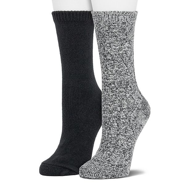 Women's Cuddl Duds® 2Pack Plushfill* Diamond Cabled Spacedye Crew Socks