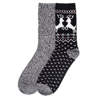 Women's Cuddl Duds® 2-Pack Plushfill* Reindeer Fair Isle Crew Socks