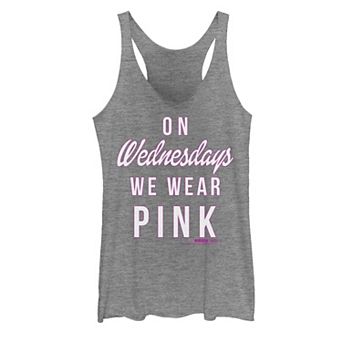 Juniors' Mean Girls On Wednesdays Pink Text Outline Tank Top