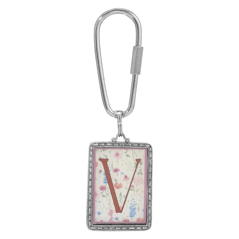 1928 Floral Motif Initial Key Chain, V
