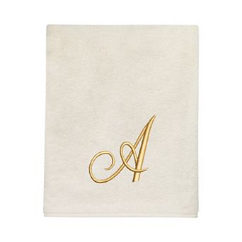 Avanti Premier Ivory/Gold Script Monogram Bath Towel
