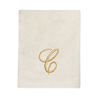 Avanti Premier Ivory/Gold Script Monogram Bath Towel