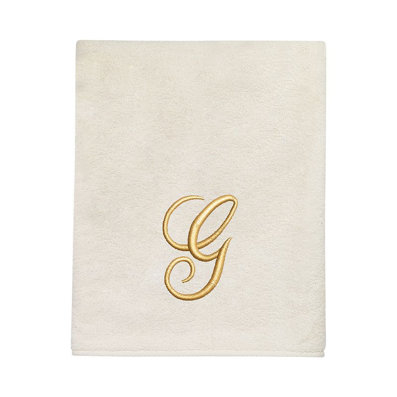 Avanti Premier Script Monogram Ivory/Gold Bath Towel Collection, One Size, White